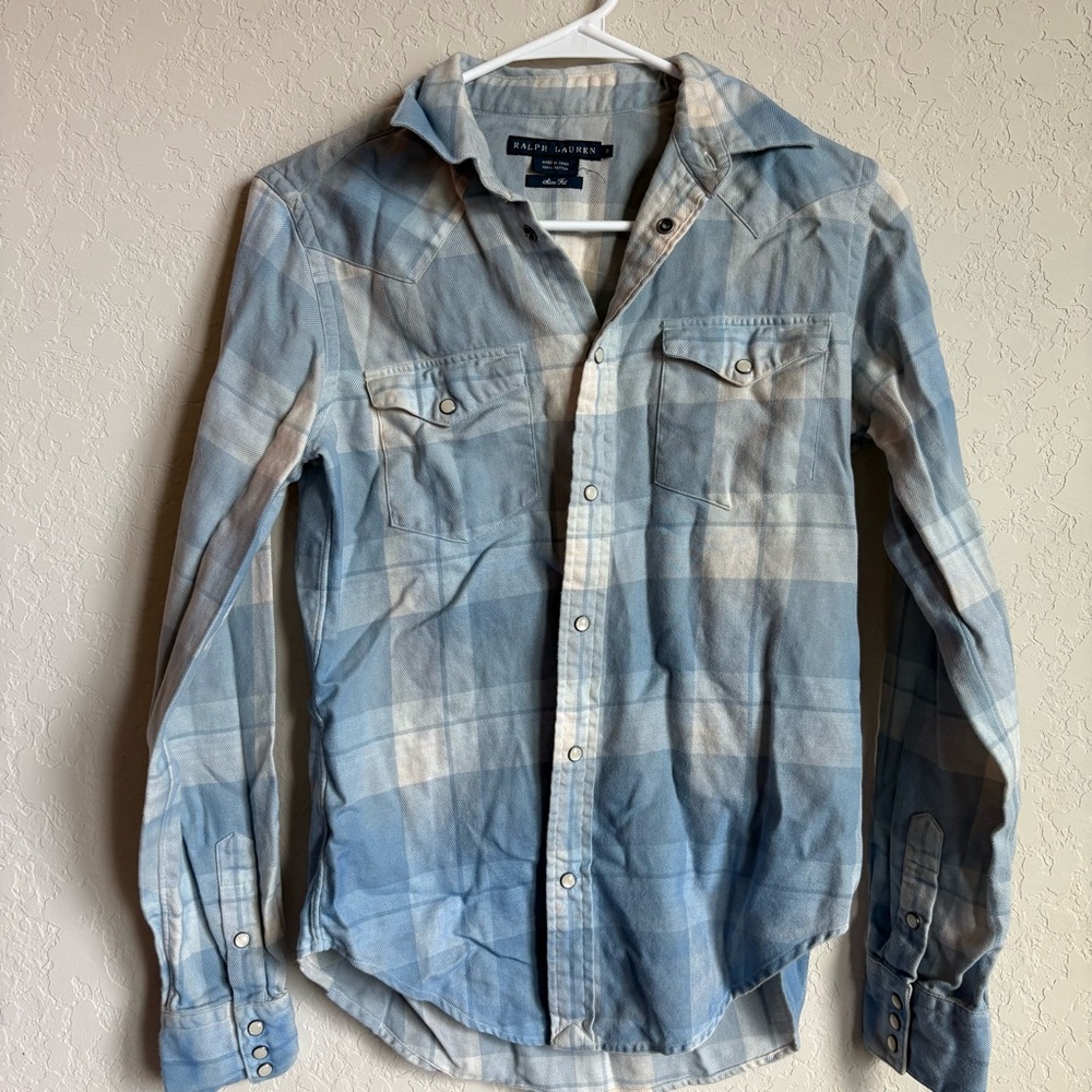 Ralph Lauren Plaid Flannel Top Shirt Womens Sz 8 Pearl Snaps Preppy Equestrian